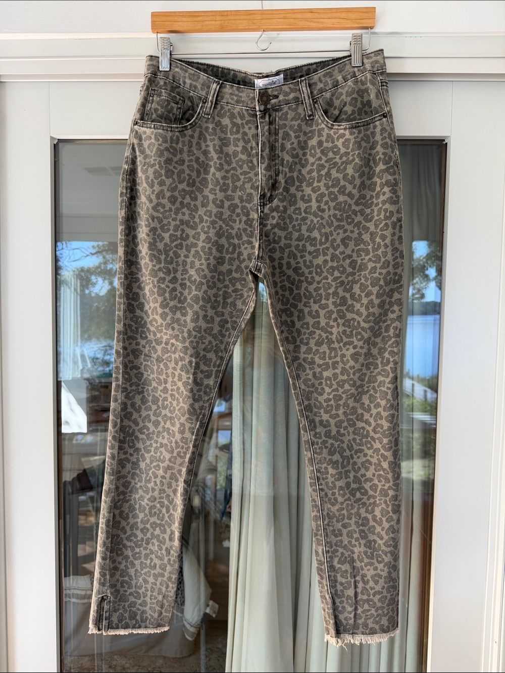 Mud Pie Taupe Leopard-Print Straight Leg Jeans